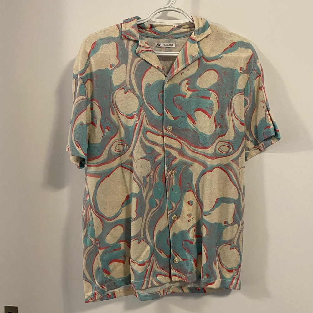 Print Short Sleeve Button Up Shirt